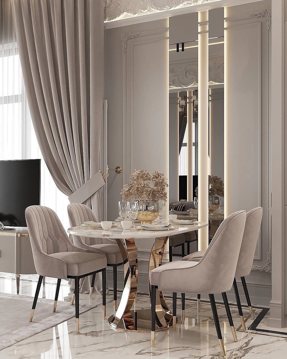 Mẫu bàn ăn mặt đá ceramic màu xám khói hiện đại