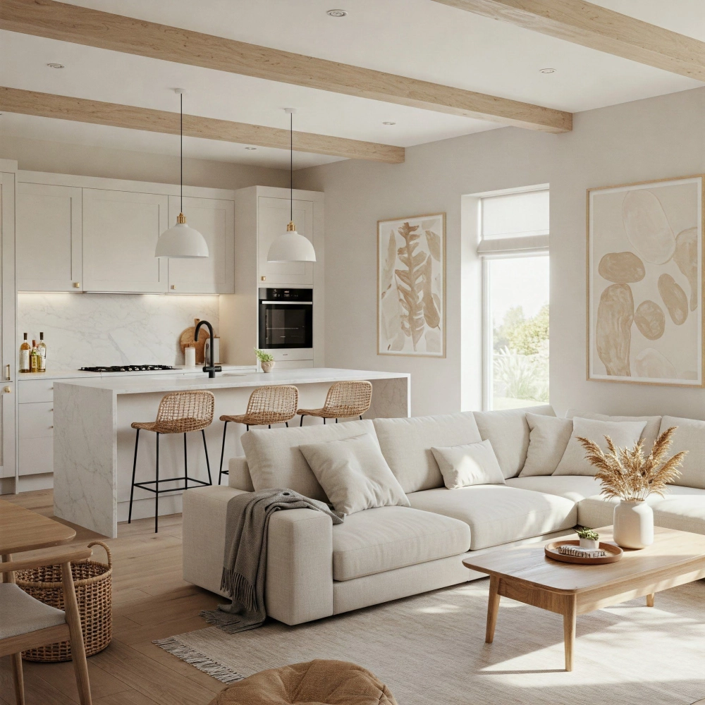 Sử dụng vách ngăn phòng khách và bếp bằng gỗ CNC đẹp