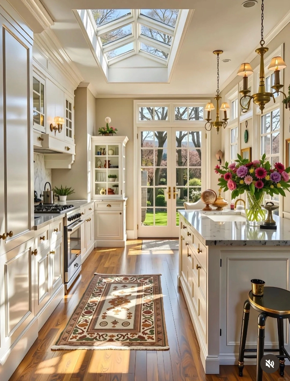 Chiếc thảm trải sàn bếp decor chống trượt họa tiết hình học