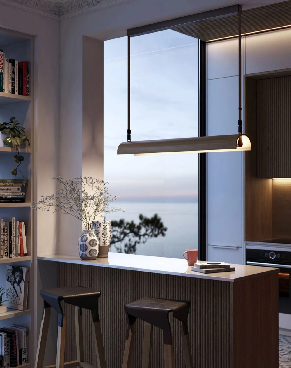 Cận cảnh đèn thả bàn ăn bằng gỗ mộc mạc tự nhiên