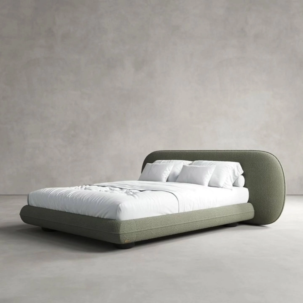 Giường bọc nỉ kết hợp tab đầu giường đồng bộ