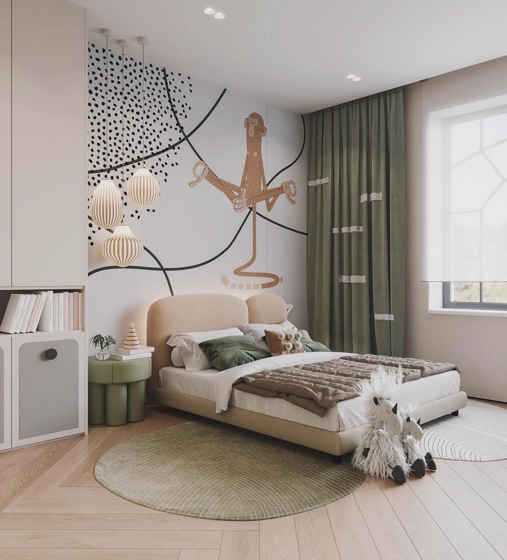 Rèm cửa phòng ngủ bé gái màu kem nhã nhặn