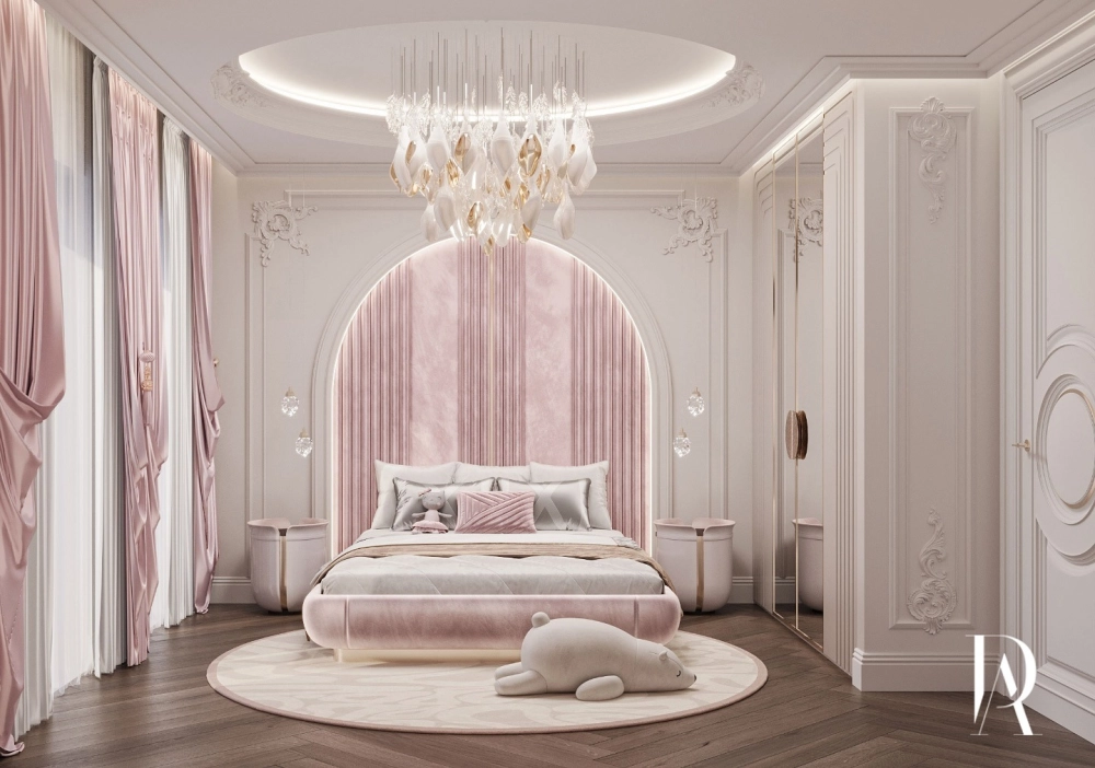 Góc học tập trong phòng ngủ bé gái tràn ngập ánh sáng