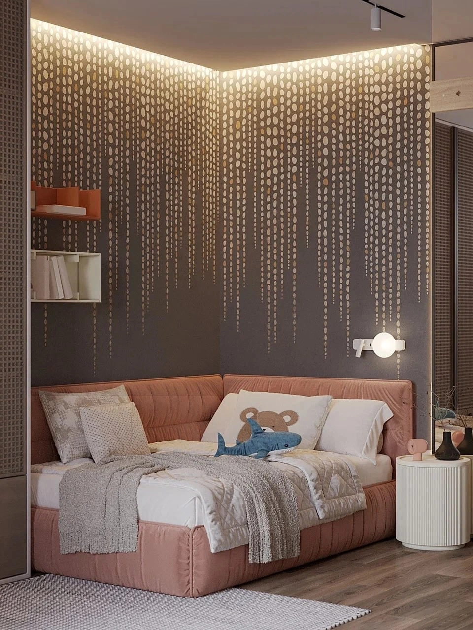 Mẫu tủ quần áo bé gái thiết kế âm tường gọn gàng