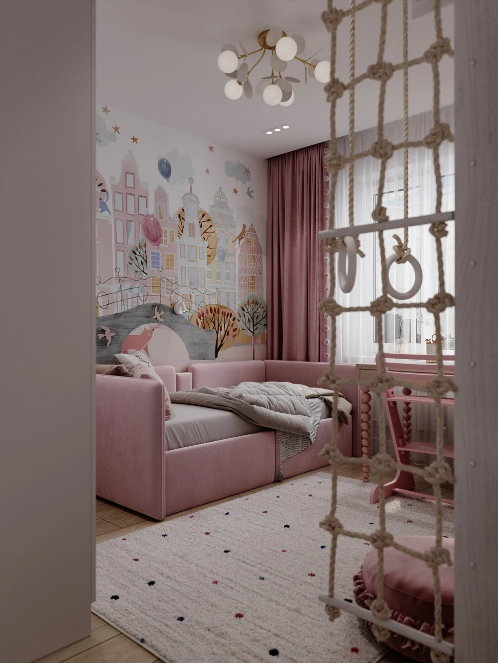 Không gian phòng ngủ bé gái 10 tuổi năng động