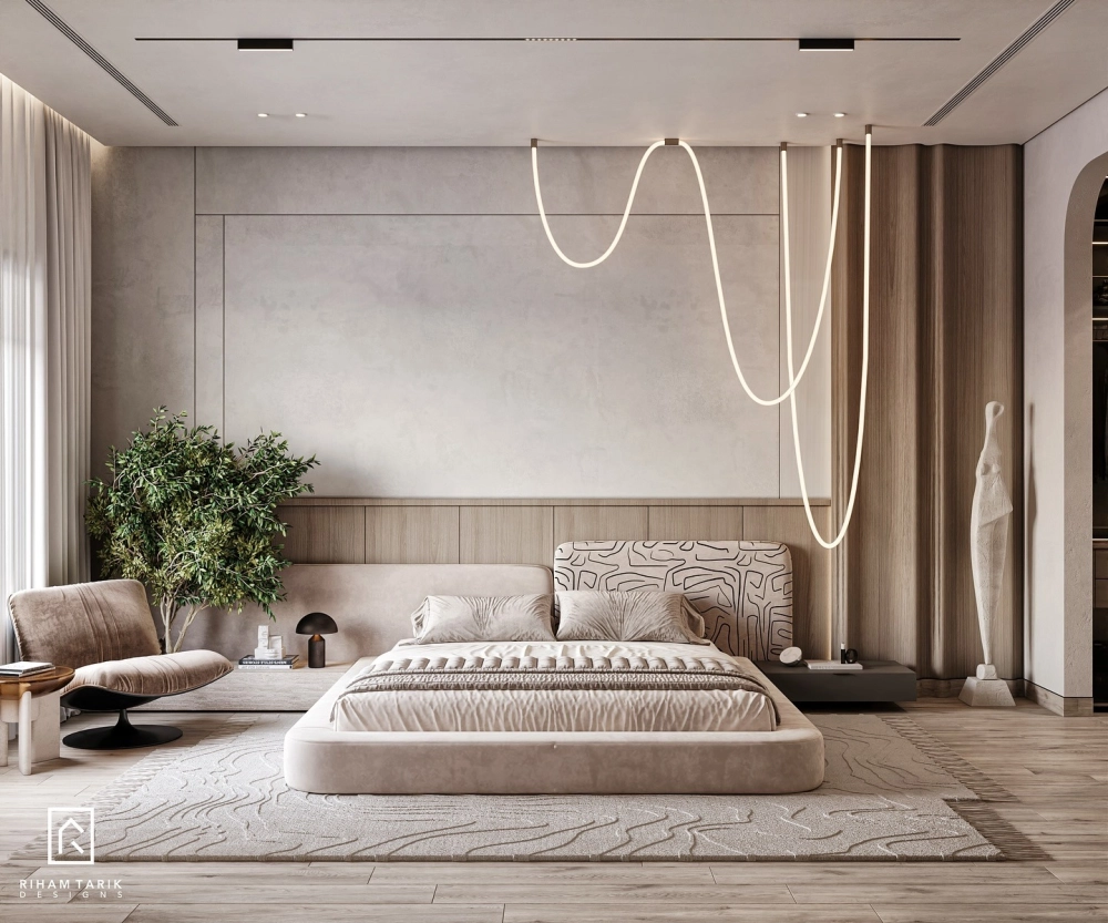 Hệ trần thạch cao phòng ngủ hiện đại kết hợp đèn led âm trần