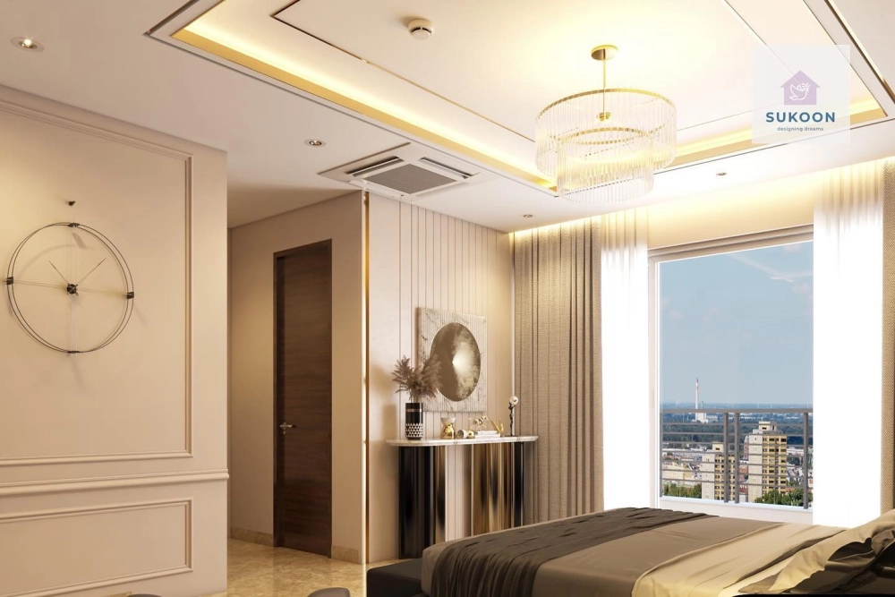 Nội thất phòng ngủ tân cổ điển đơn giản với gam màu trung tính