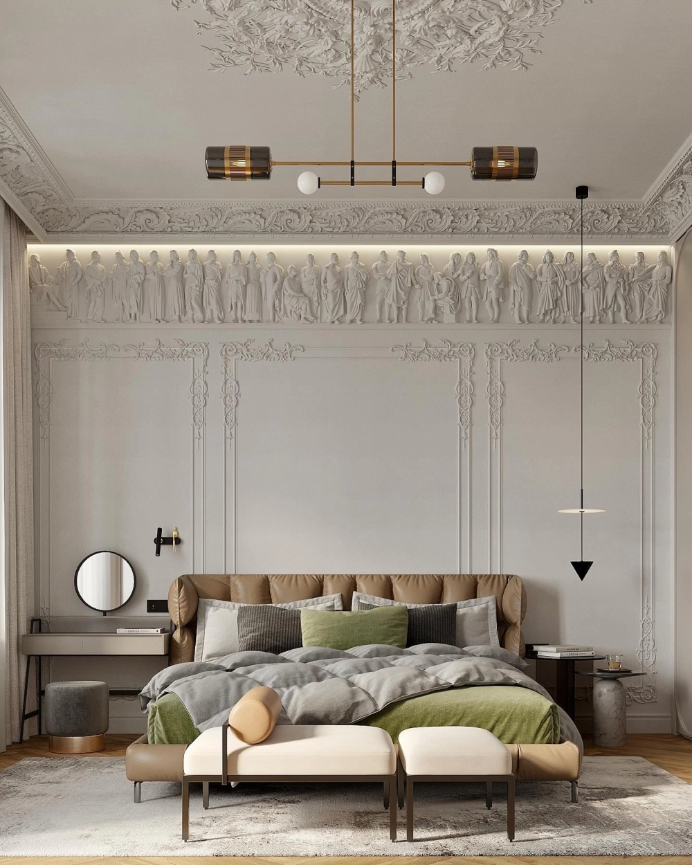 Trang trí phòng ngủ tân cổ điển nhẹ nhàng với rèm cửa hai lớp