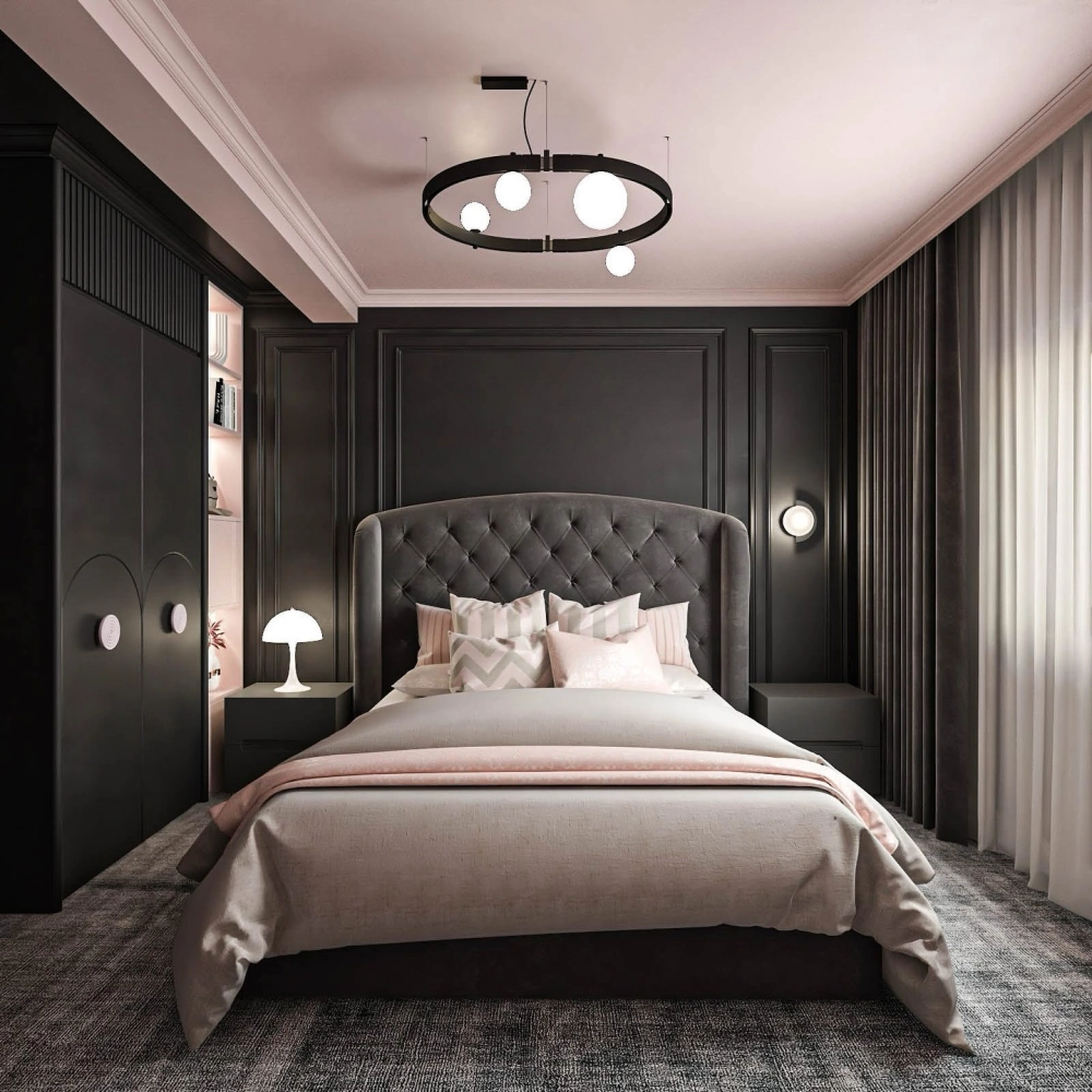 Tổng thể phòng ngủ tân cổ điển màu trắng tinh tế và thanh lịch