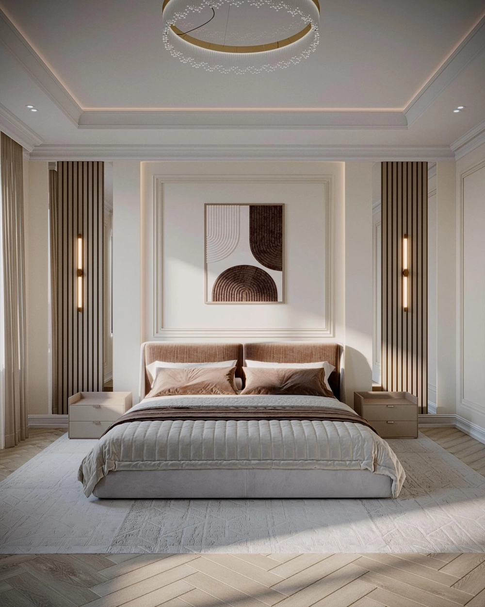 Lựa chọn sàn gỗ hay sàn gạch cho phòng ngủ tân cổ điển ấm cúng