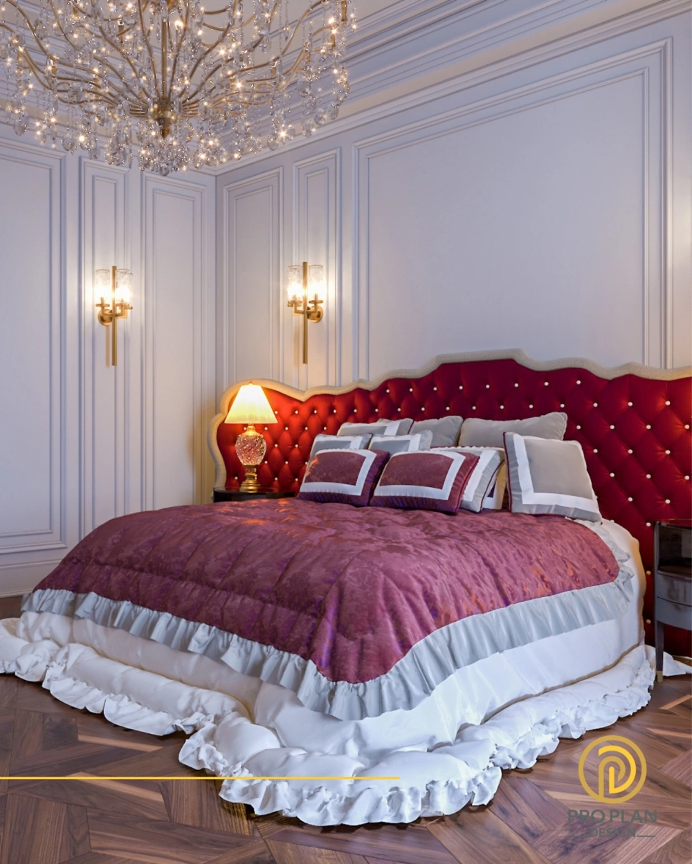 Giường ngủ có tab đầu giường đồng bộ phong cách tân cổ điển