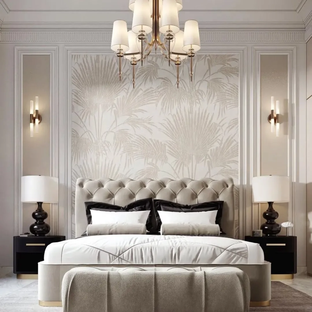 Không gian phòng ngủ master tân cổ điển rộng rãi đầy đủ tiện nghi