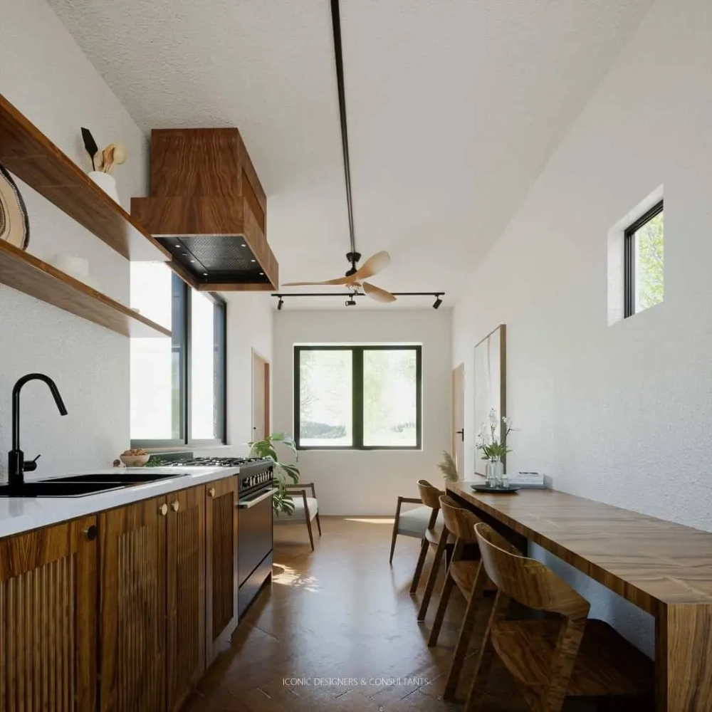 Hệ tủ bếp acrylic bóng gương trong mẫu thiết kế bếp hiện đại tông trắng