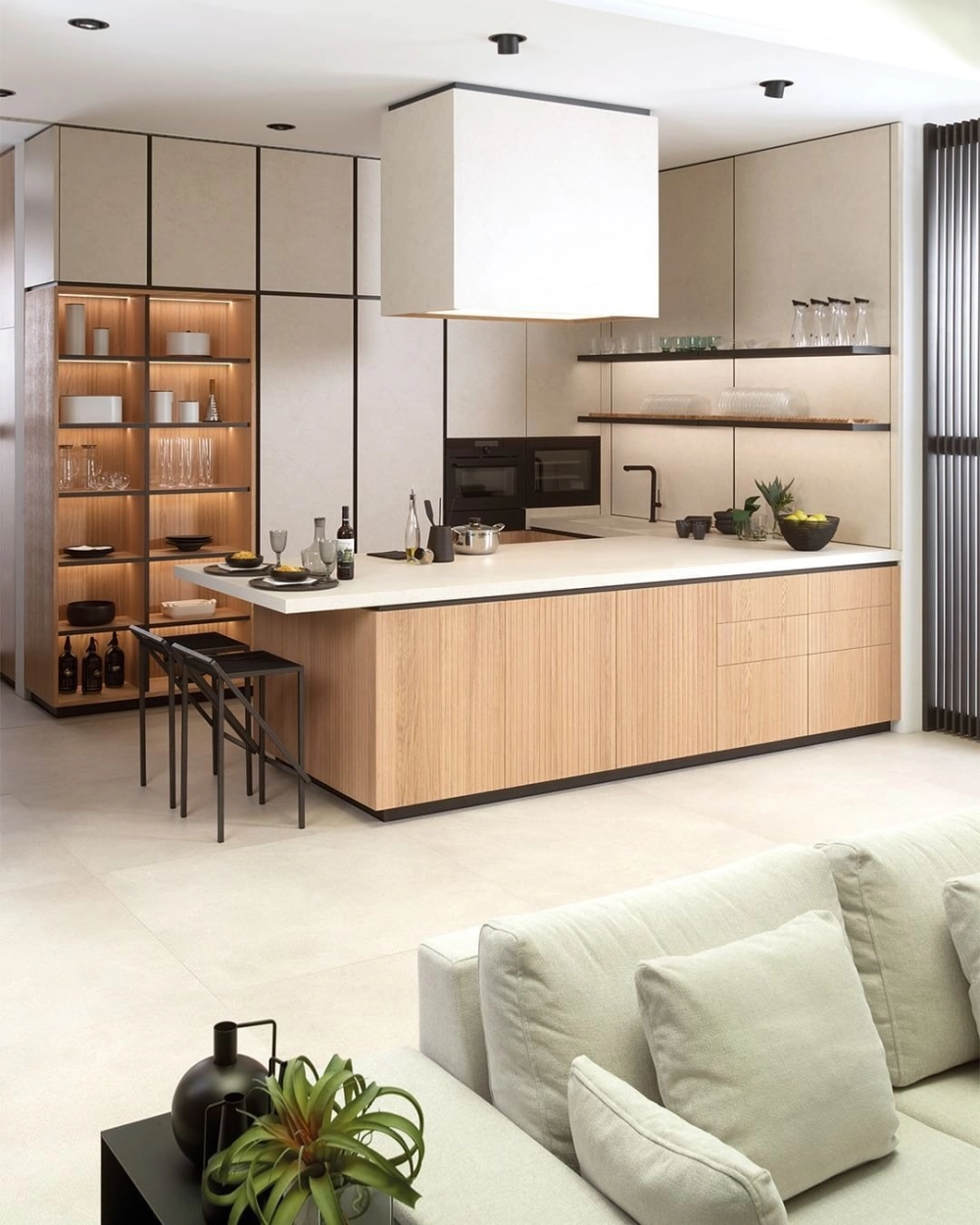 Tủ bếp thông minh cho căn hộ nhỏ phong cách tối giản