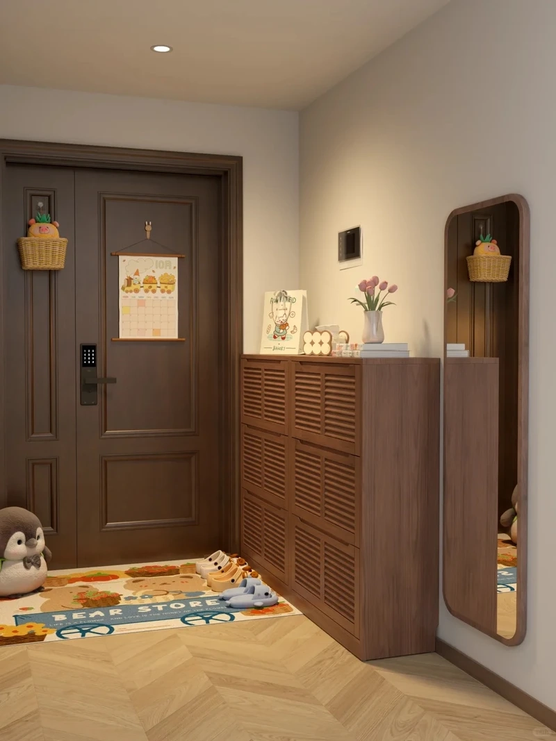 Ấm cúng và tự nhiên cùng tủ giày gỗ