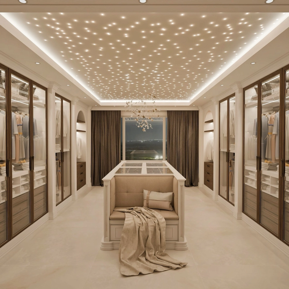 Tủ quần áo cánh lùa kết hợp kệ trang trí bên hông