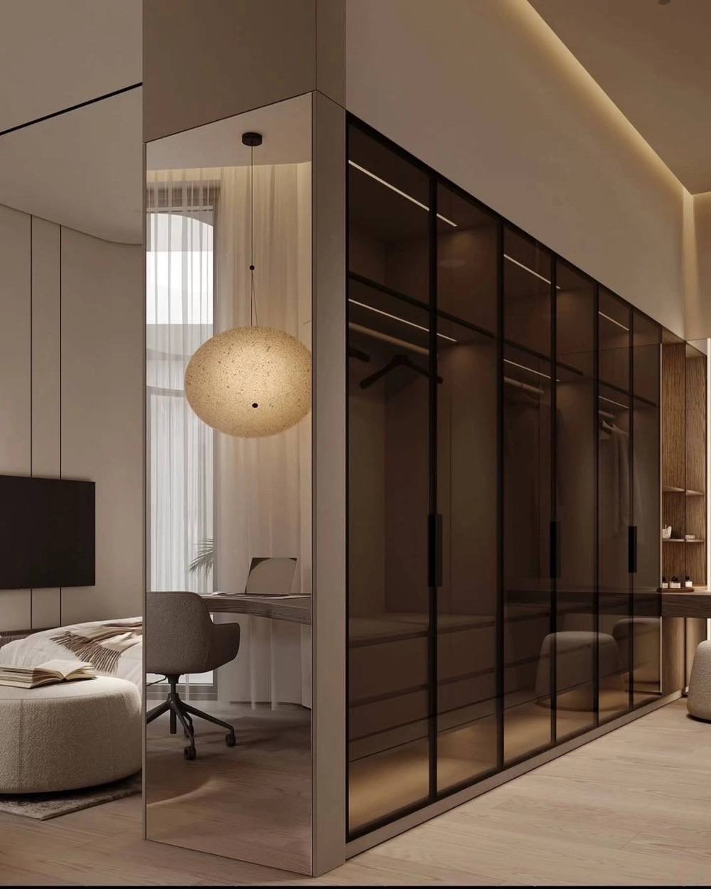 Đa năng với mẫu tủ âm tường kết hợp kệ tivi phòng ngủ