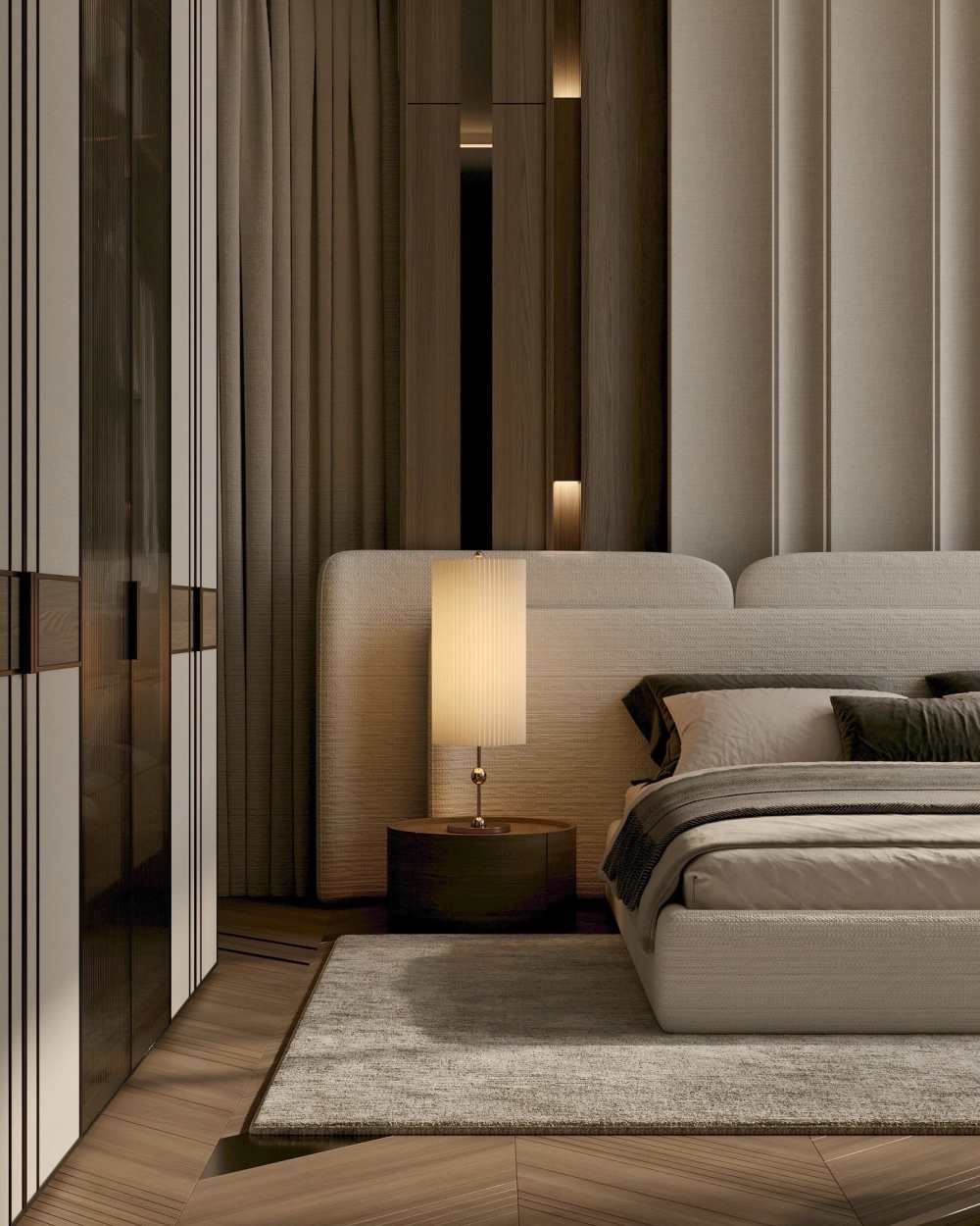 Mẫu vách đầu giường sang trọng cho phòng master diện tích lớnThiết kế vách đầu giường thạch cao tạo hình khối độc đáo