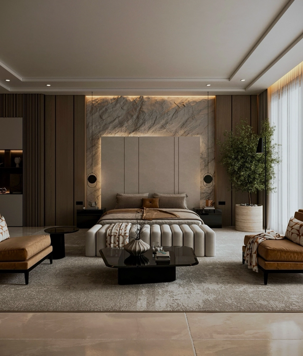 Mẫu vách đầu giường bọc nỉ nhung êm ái tông màu pastel nhẹ nhàng