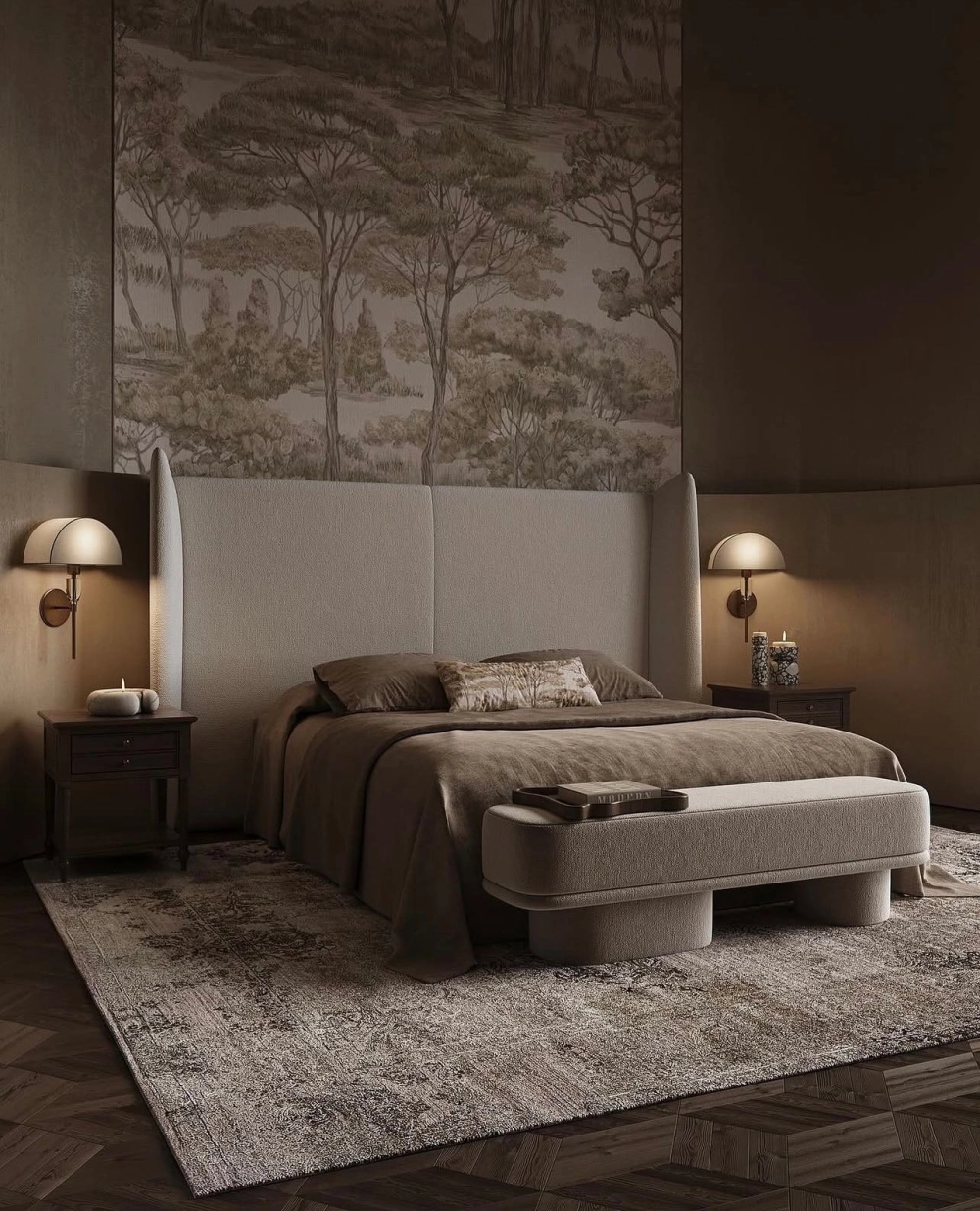 Hệ thống vách đầu giường kết hợp đèn led chạy dọc tạo chiều sâu