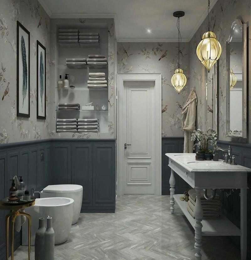 Nhà vệ sinh tân cổ điển cho biệt thự sang trọng tinh xảo