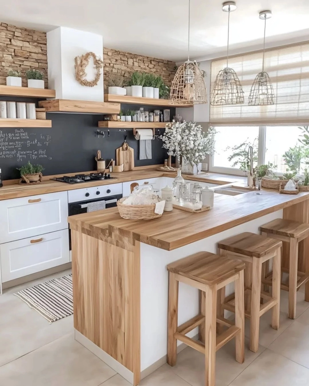 Bàn đảo bếp gỗ tự nhiên tích hợp ngăn kéo chứa đồ đa năng