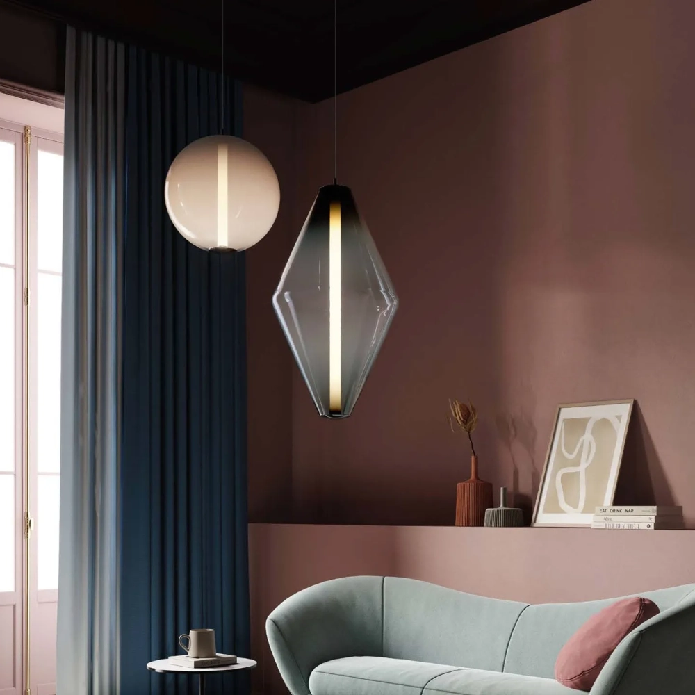 Cách phối màu đèn thả hài hòa với màu sơn tường phòng khách