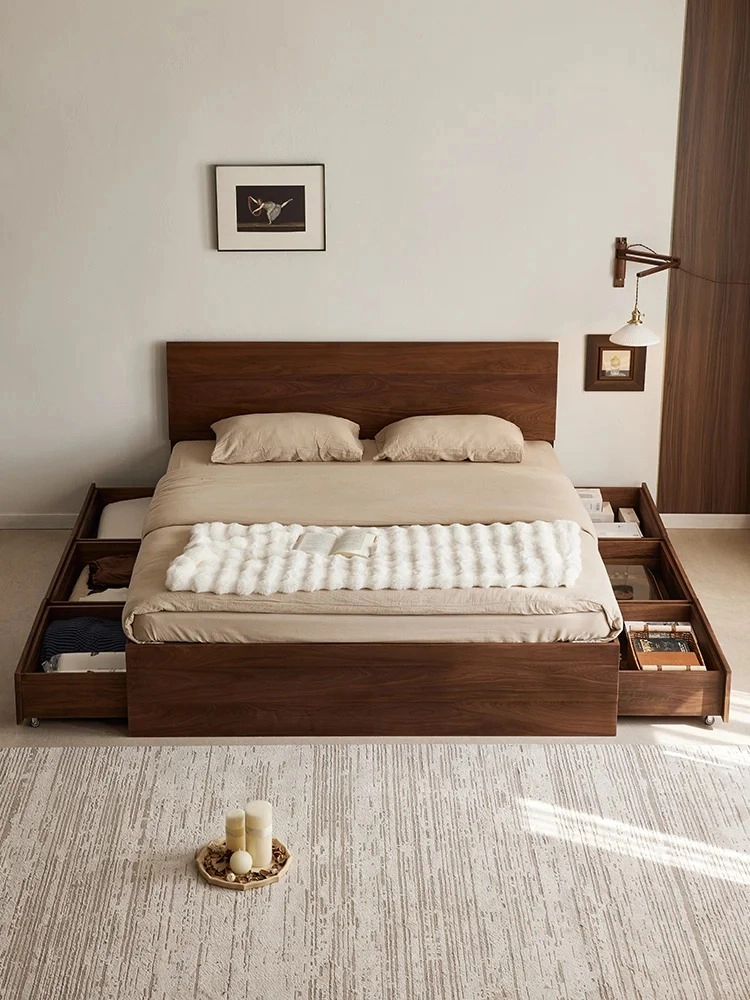 Giường ngủ có ngăn kéo màu xám hiện đại cho nam giới