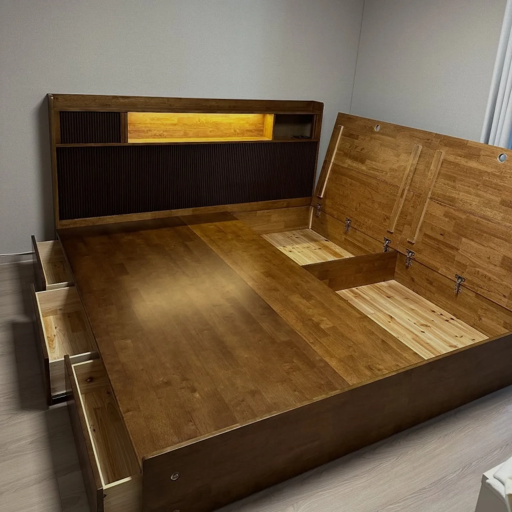 Giường ngủ có ngăn kéo gỗ công nghiệp màu vân gỗ sồi sang trọng