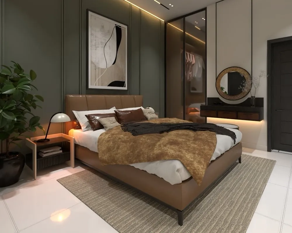 Giường ngủ bọc da hiện đại kết hợp tab đầu giường gỗ