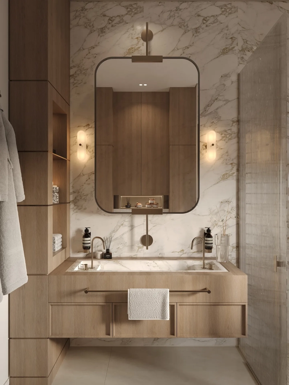 Sen tắm đen mờ nổi bật giữa phòng tắm hiện đại