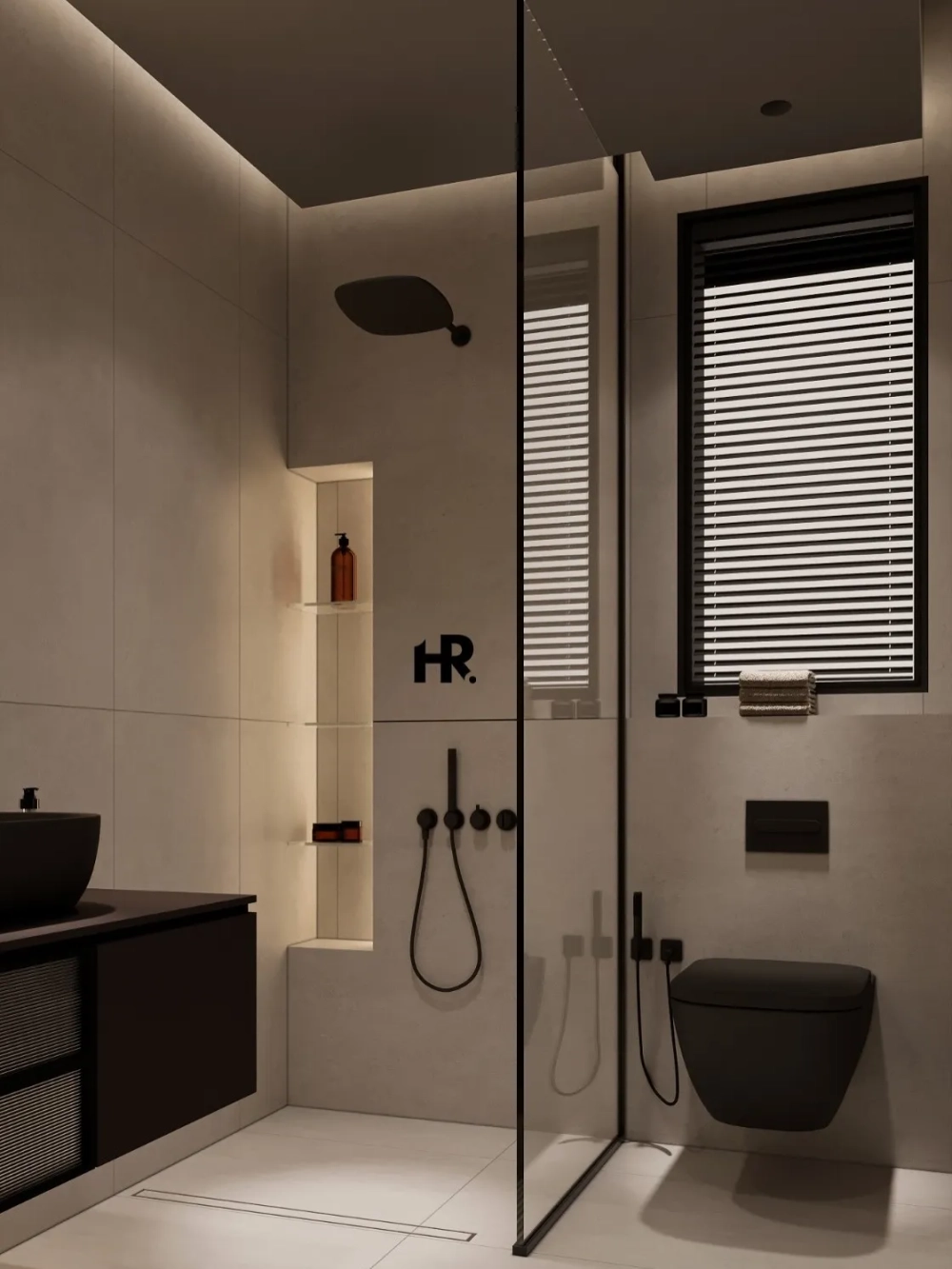 Không gian phòng tắm hiện đại tối giản với bồn tắm nằm