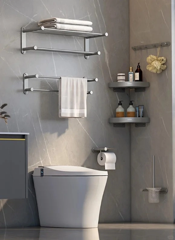 Phụ kiện nhà tắm inox 304 gồm kệ treo khăn và giá góc tiện