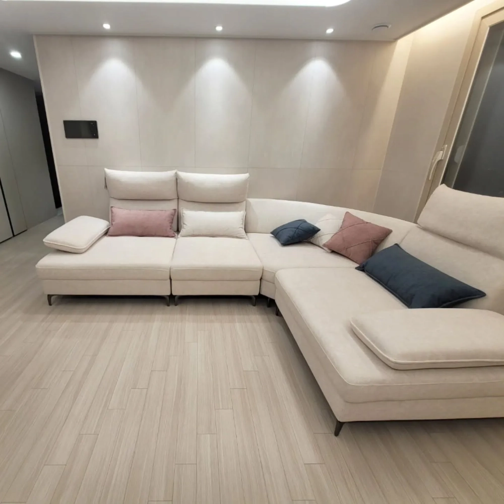 Mẫu ghế sofa góc chữ L màu ghi xám hiện đại cho chung cư