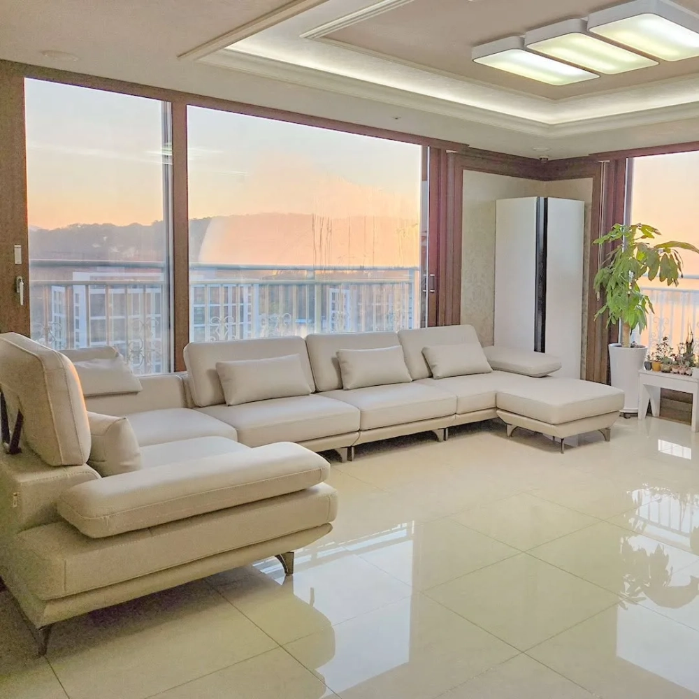 Thiết kế sofa góc chữ L chân gỗ sồi tự nhiên chắc chắn