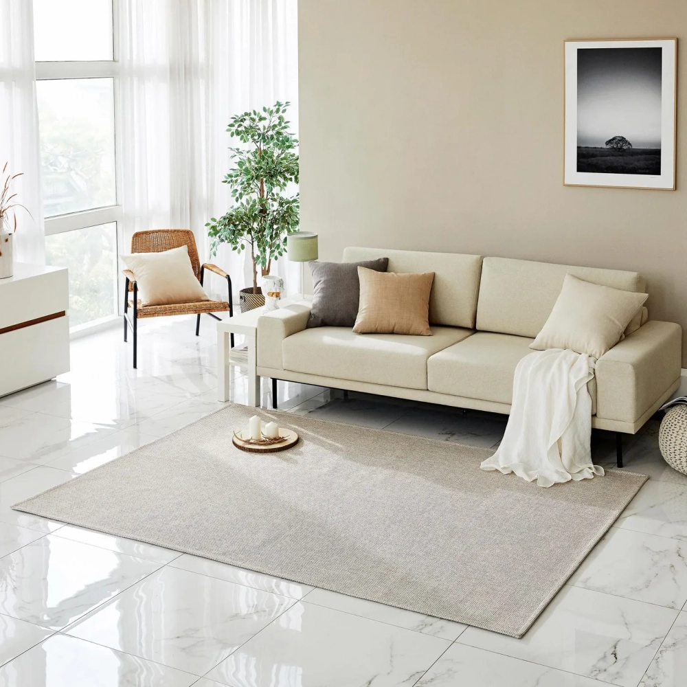 Mẫu thảm trải sàn phòng khách phong cách hiện đại màu xám tinh tế