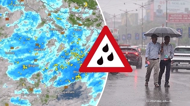 Rain falling over the streets showing the typical weather in Gangtok